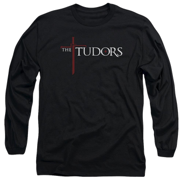 Black men's long sleeve t-shirt with The Tudors Logo graphic