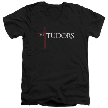 Black men's v-neck t-shirt with The Tudors Logo graphic