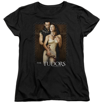 Black women's t-shirt with The Tudors Spilt Wine graphic