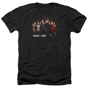 Charcoal men's heather t-shirt with Queer as Folk Title graphic