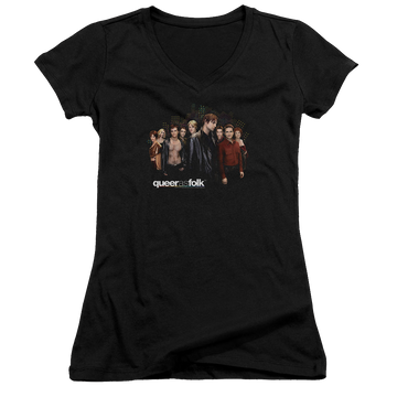 Queer as Folk Title - Juniors V-Neck T-Shirt Juniors V-Neck T-Shirt Queer as Folk