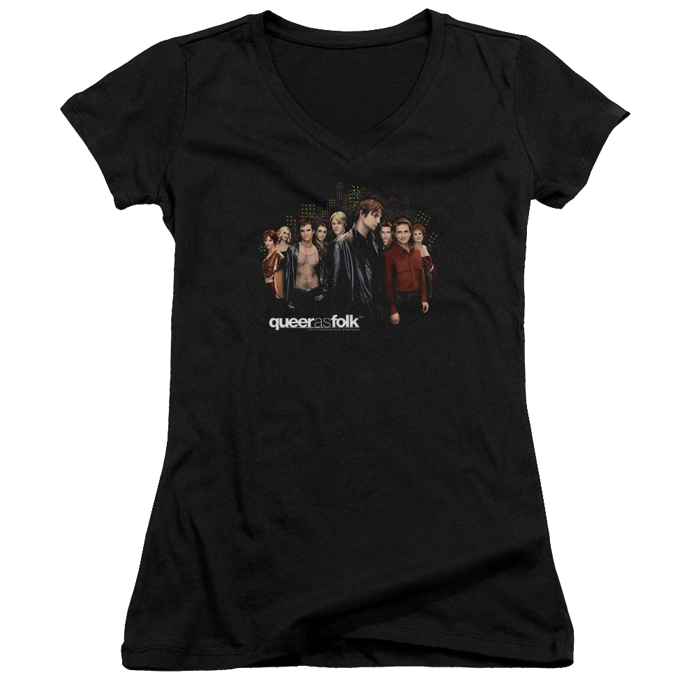 Queer as Folk Title - Juniors V-Neck T-Shirt Juniors V-Neck T-Shirt Queer as Folk