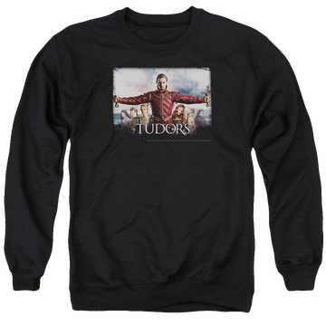 Black men's crewneck sweatshirt with The Tudors The Final Seduction graphic