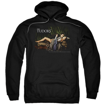 Black pullover hoodie with The Tudors The King And His Queen graphic