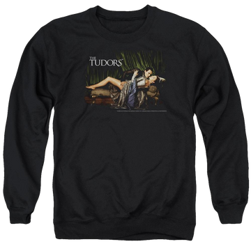 Black men's crewneck sweatshirt with The Tudors The King And His Queen graphic
