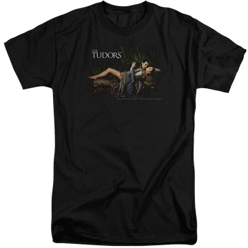 Black men's tall fit t-shirt with The Tudors The King And His Queen graphic