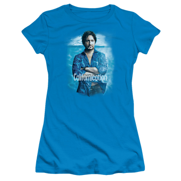 Turquoise juniors t-shirt with Californication Way Too Deep graphic