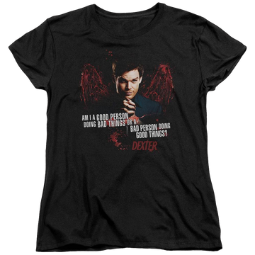 Black women's t-shirt with Dexter Good Bad graphic
