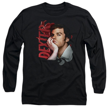 Black men's long sleeve t-shirt with Dexter Layered graphic