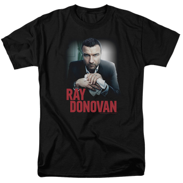 Black men's regular fit t-shirt with Ray Donovan Clean Hands graphic
