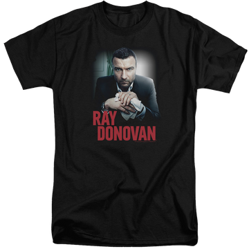 Black men's tall fit t-shirt with Ray Donovan Clean Hands graphic