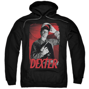 Black pullover hoodie with Dexter See Saw graphic
