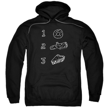 Black pullover hoodie with Twin Peaks Pie Log Donut graphic