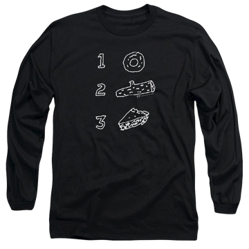 Black men's long sleeve t-shirt with Twin Peaks Pie Log Donut graphic