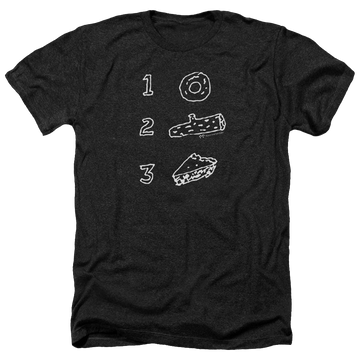 Charcoal men's heather t-shirt with Twin Peaks Pie Log Donut graphic