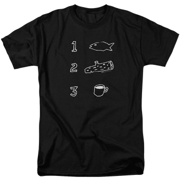 Black men's regular fit t-shirt with Twin Peaks Coffee Log Fish graphic