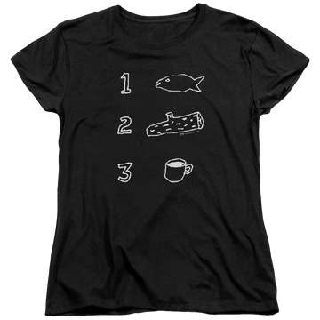 Black women's t-shirt with Twin Peaks Coffee Log Fish graphic
