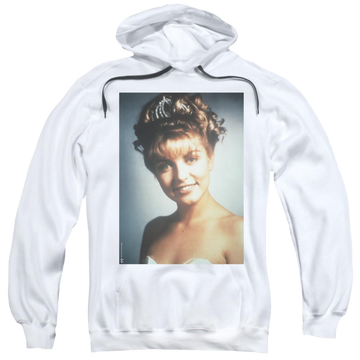 White pullover hoodie with Twin Peaks Laura Palmer graphic