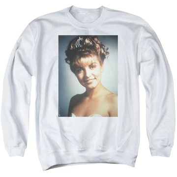 White men's crewneck sweatshirt with Twin Peaks Laura Palmer graphic