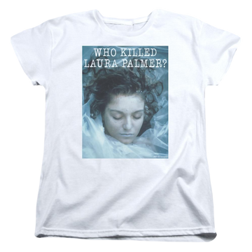 White women's t-shirt with Twin Peaks Who Killed Laura graphic