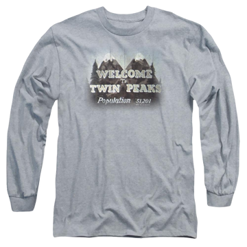 Athletic heather men's long sleeve t-shirt with Twin Peaks Welcome To graphic