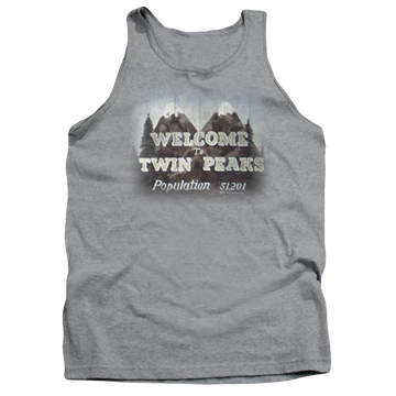 Athletic heather men's tank with Twin Peaks Welcome To graphic