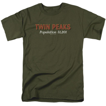 Military green men's regular fit t-shirt with Twin Peaks Population graphic