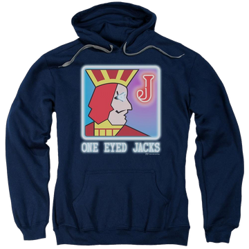 Navy pullover hoodie with Twin Peaks One Eyed Jacks graphic