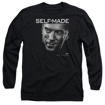 Black men's long sleeve t-shirt with Billions Self Made graphic