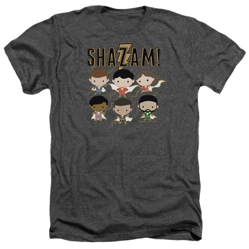 Charcoal men's heather t-shirt with Shazam Movie Chibi Group graphic