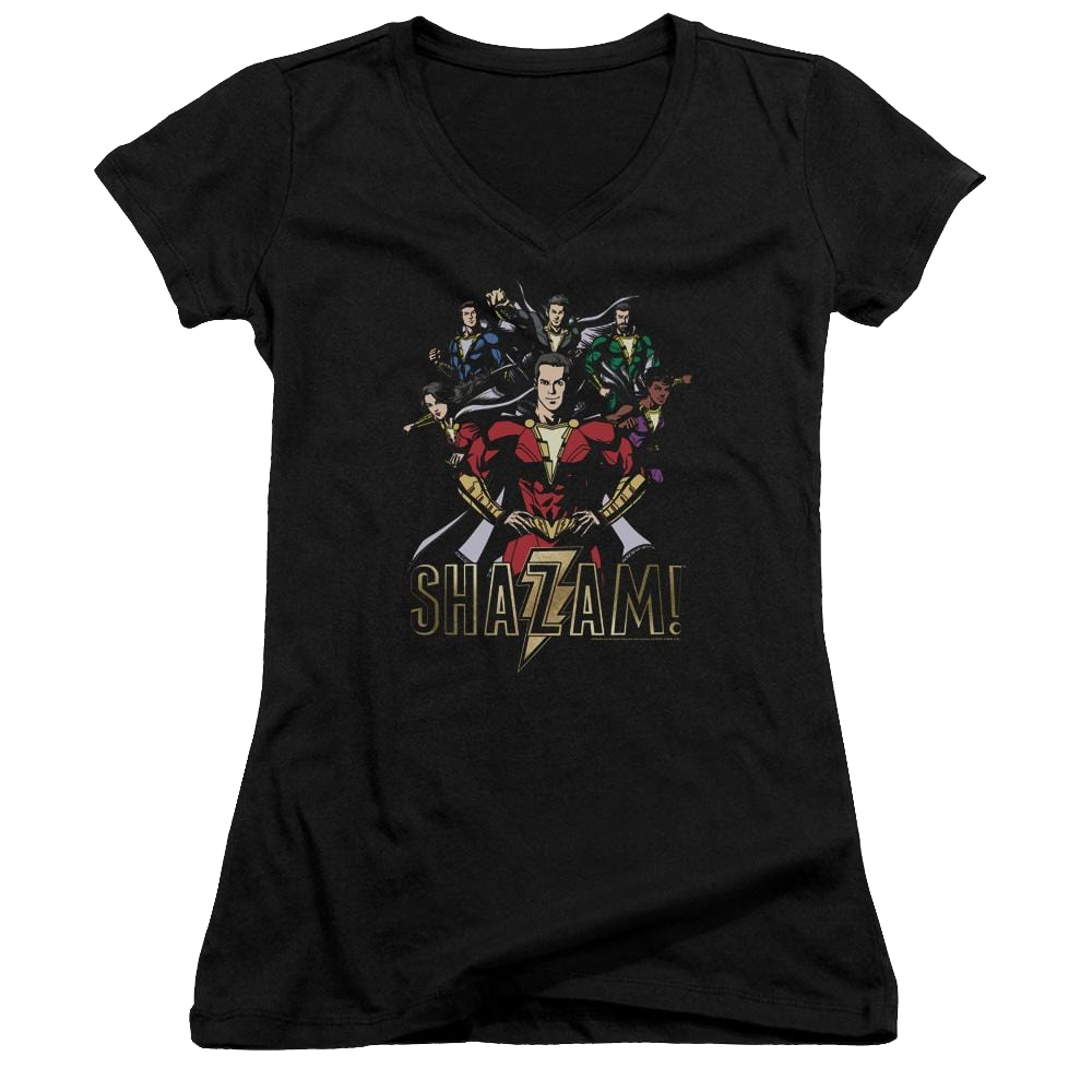 Shazam Movie Group Of Heroes - Juniors V-Neck T-Shirt Juniors V-Neck T-Shirt Shazam