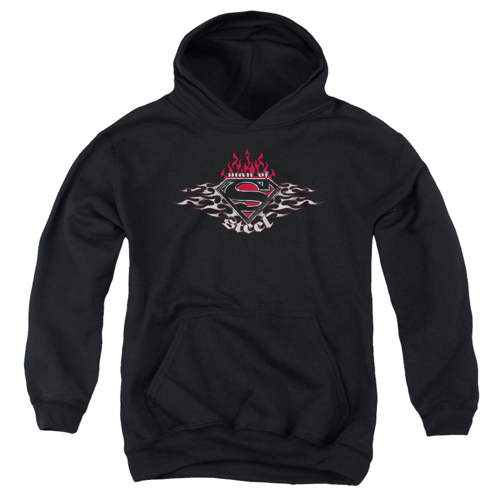 Superman Steel Flames Shield - Youth Hoodie Youth Hoodie (Ages 8-12) Superman