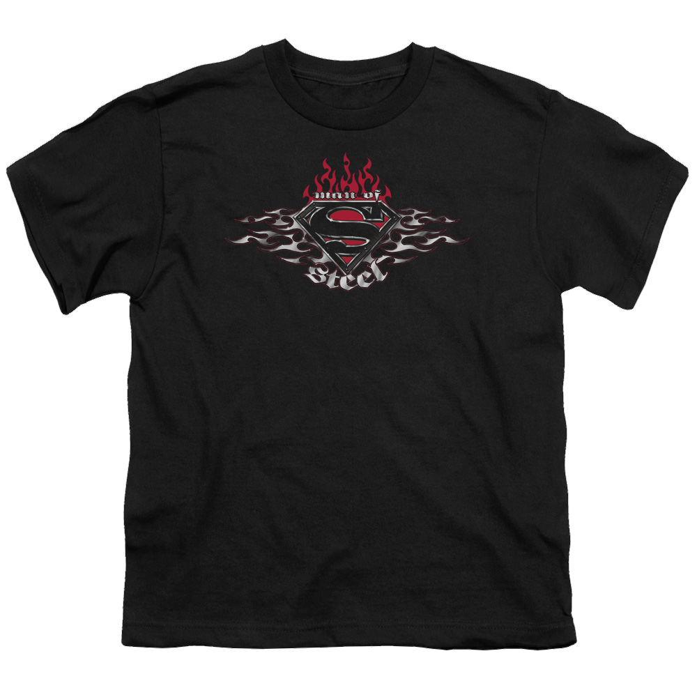 Superman Steel Flames Shield - Youth T-Shirt Youth T-Shirt (Ages 8-12) Superman
