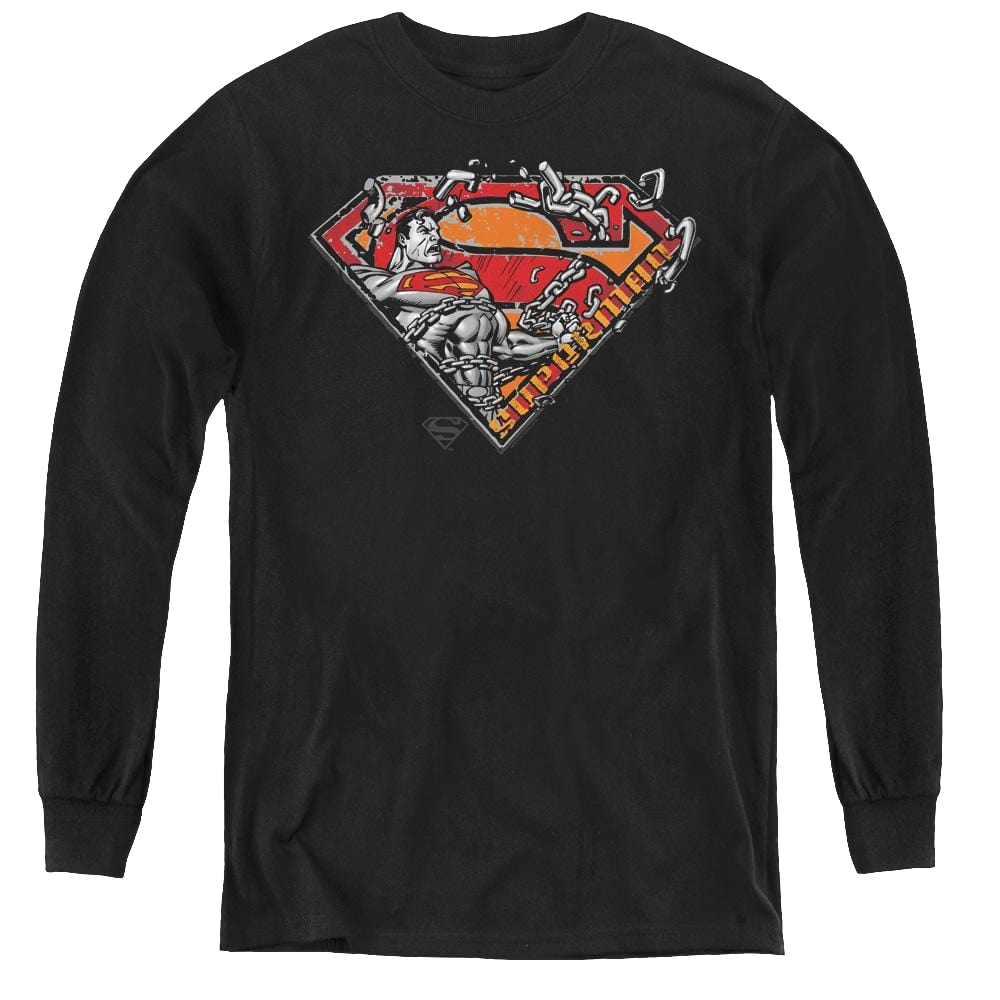 Superman Breaking Chain Logo - Youth Long Sleeve T-Shirt Youth Long Sleeve T-Shirt Superman