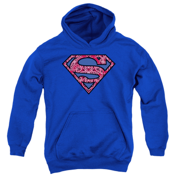 Royal youth hoodie for ages 8 to 12 with Superman Paisley Shield graphic