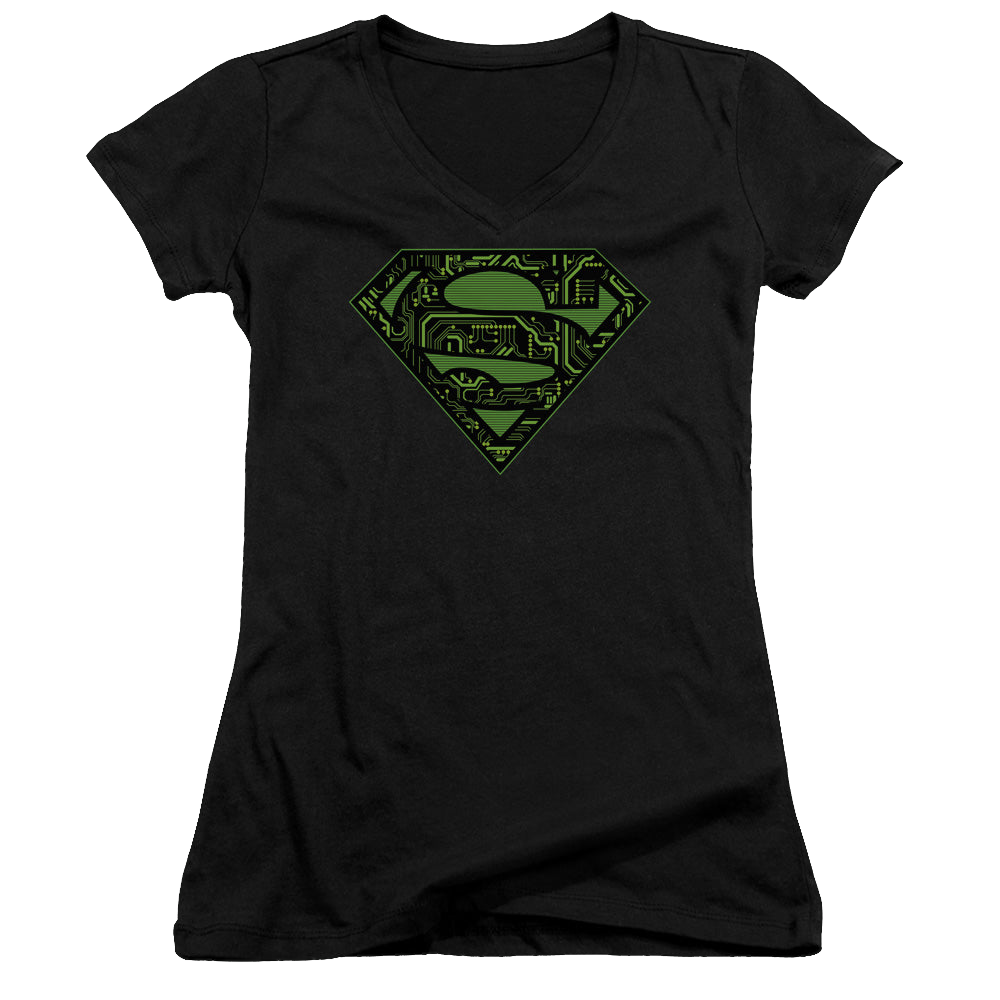 Superman Circuits Shield - Juniors V-Neck T-Shirt Juniors V-Neck T-Shirt Superman