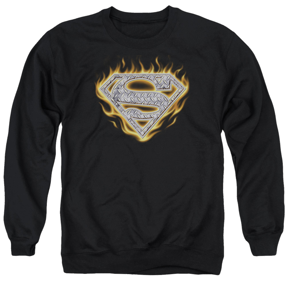 Superman Steel Fire Shield - Men's Crewneck Sweatshirt Men's Crewneck Sweatshirt Superman