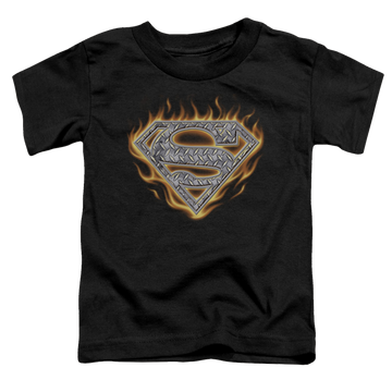 Black toddler t-shirt with Superman Steel Fire Shield graphic