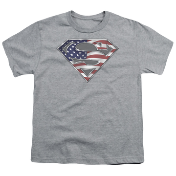 Athletic heather youth t-shirt for ages 8 to 12 with Superman All graphic