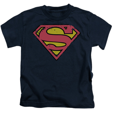 Navy kid's t-shirt for ages 4 to 7 with Superman Distressed Shield graphic