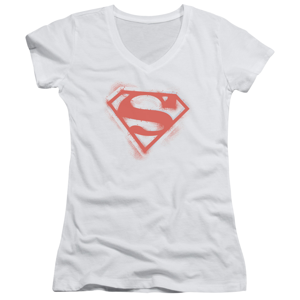 Superman Spray Paint Shield - Juniors V-Neck T-Shirt Juniors V-Neck T-Shirt Superman