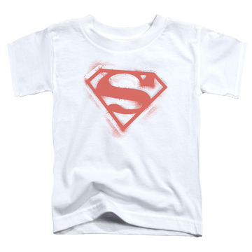 White kid's t-shirt for ages 4 to 7 with Superman Spray Paint Shield graphic