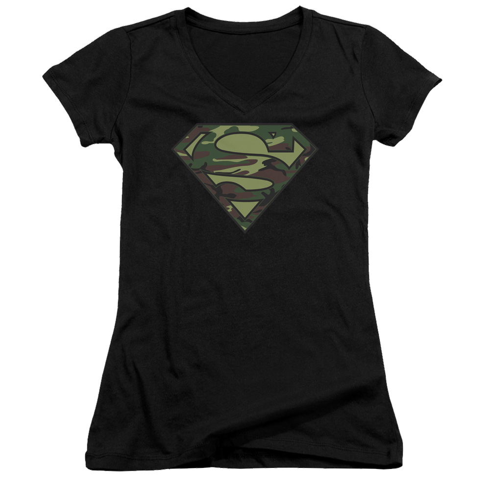 Superman Camo Logo - Juniors V-Neck T-Shirt Juniors V-Neck T-Shirt Superman