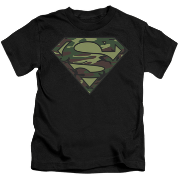 Black kid's t-shirt for ages 4 to 7 with Superman Camo Logo graphic