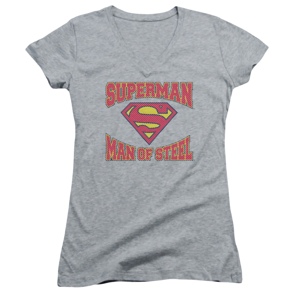 Superman Man Of Steel Jersey - Juniors V-Neck T-Shirt Juniors V-Neck T-Shirt Superman