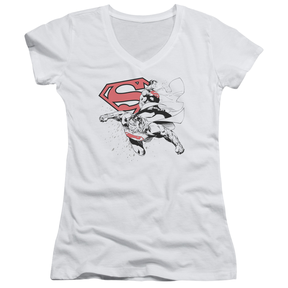 Superman Double The Power - Juniors V-Neck T-Shirt Juniors V-Neck T-Shirt Superman