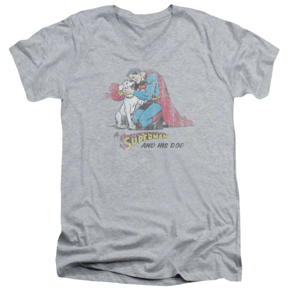 Superman And His Dog - Men's V-Neck T-Shirt Men's V-Neck T-Shirt Superman