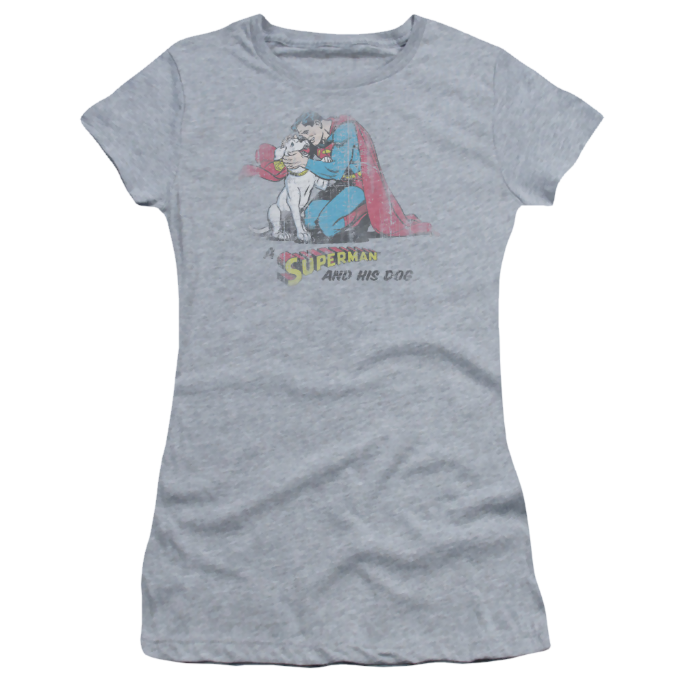 Superman And His Dog - Juniors T-Shirt Juniors T-Shirt Superman