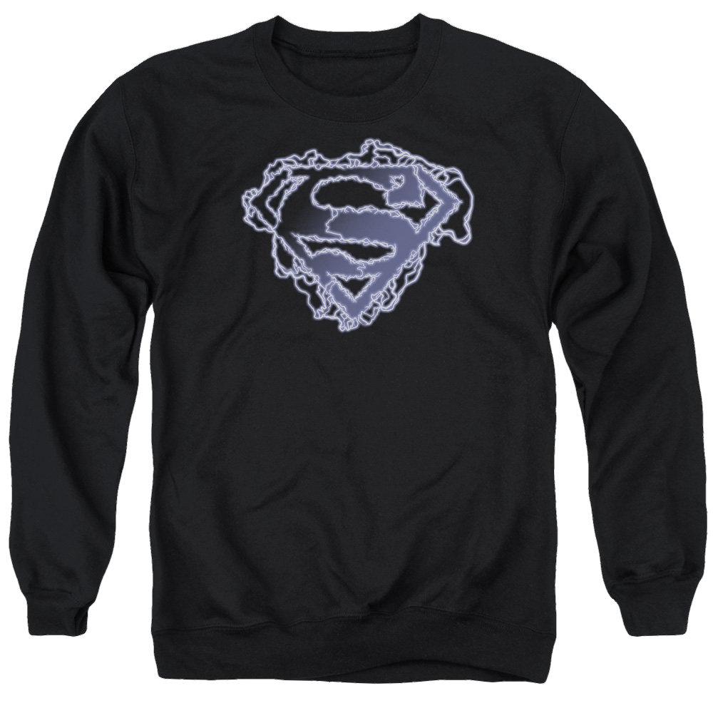 Superman Electric Supes Shield - Men's Crewneck Sweatshirt Men's Crewneck Sweatshirt Superman