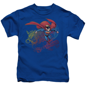 Royal kid's t-shirt for ages 4 to 7 with Superman Cool Word Supes graphic
